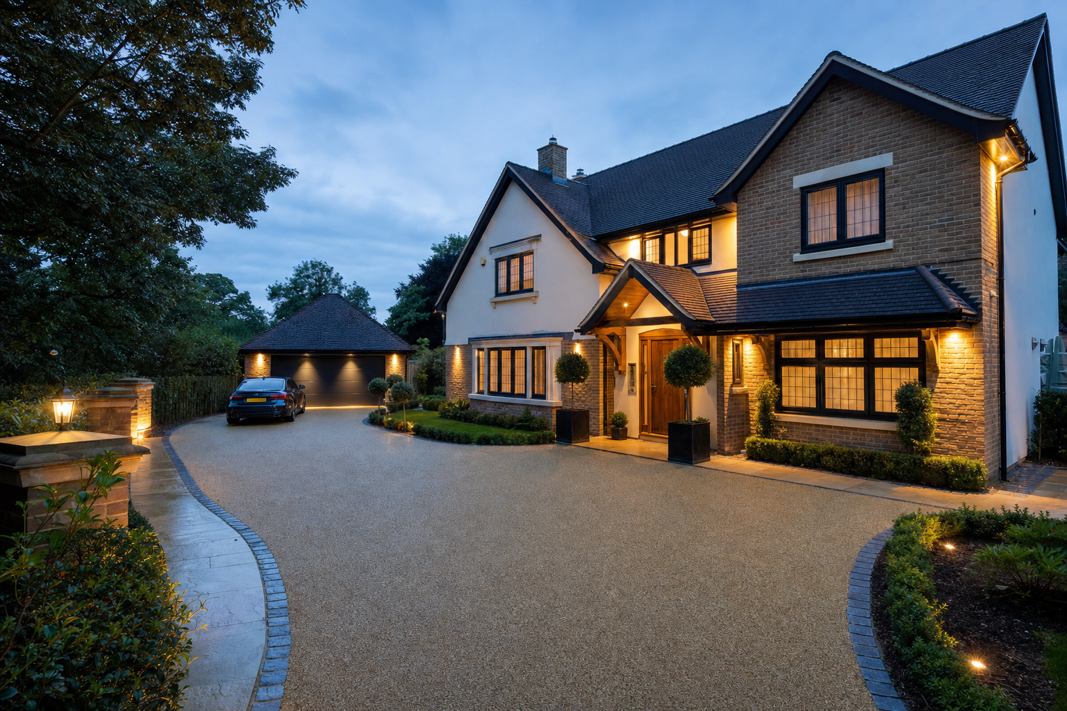 Front garden and resin driveway